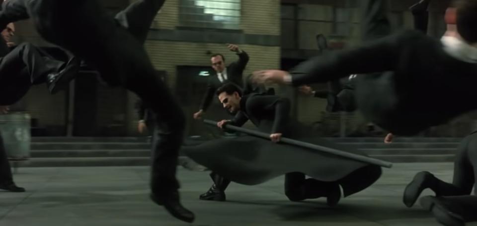 Neo fights Agent Smith clones in The Matrix Reloaded