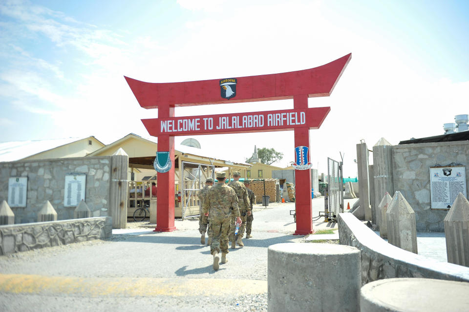 A welcome sign a the entrance of  Jalalabad Airfield. (U.S. Air Force)