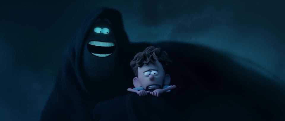 Dark (voiced by Paul Walter Hauser) tries to show little Orion (Jacob Tremblay) he's not that bad in the Netflix animated comedy "Orion and the Dark."