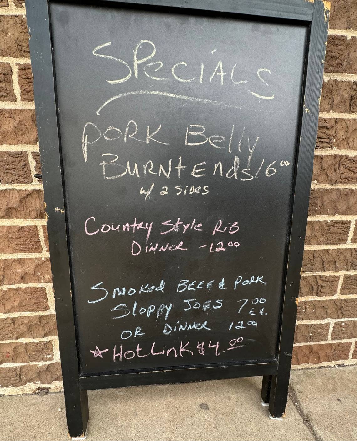The specials board at Tanker BBQ on a recent Friday