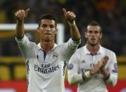 Football Soccer - Borussia Dortmund v Real Madrid - UEFA Champions League group stage - Group F - Signal Iduna Park stadium, Dortmund, Germany - 27/09/16 - Real Madrid's Cristiano Ronaldo react next to Gareth Bale REUTERS/Kai Pfaffenbach