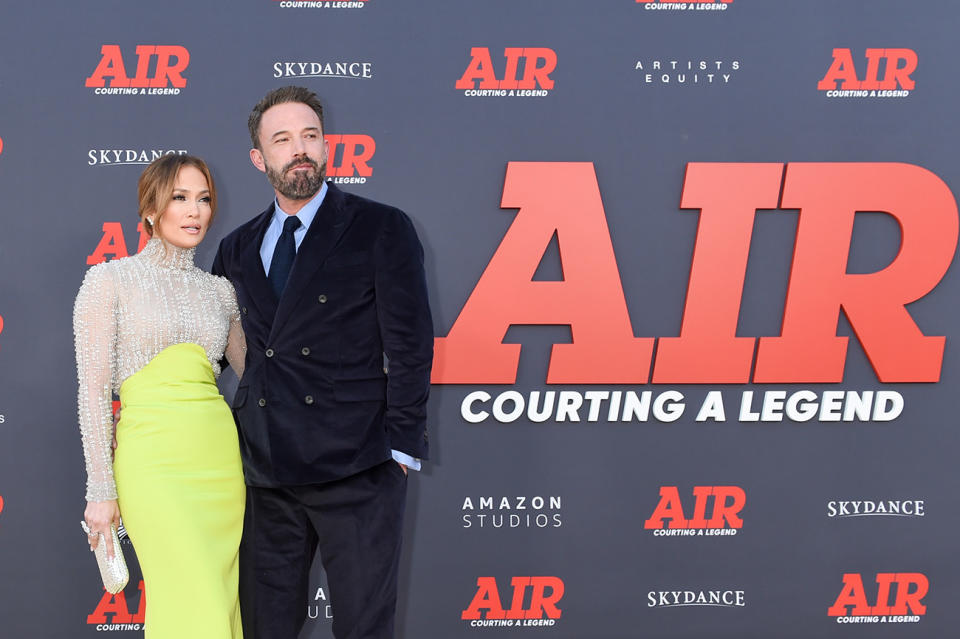 Jennifer Lopez and Ben Affleck at the World Premiere of "AIR" held at the Regency Village Theatre on March 27, 2023 in Los Angeles, California.