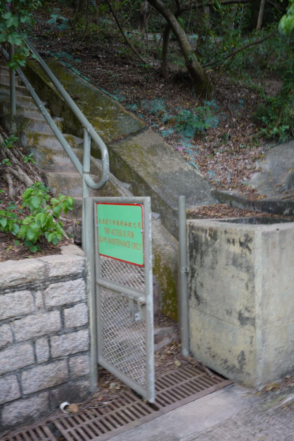 小鐵閘連接一條樓梯，沿樓梯直上即到