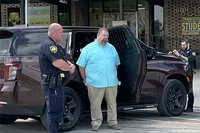 Michael Stevens, a superintendent at Itasca Independent School District, is taken into custody by Harris County police in Houston, on June 1, 2023. (Office of Constable Alan Rosen, Harris County Constable Precinct 1 via Facebook)