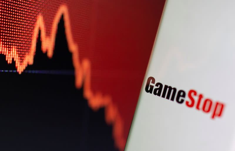 GameStop logo is seen near displayed stock graph in this illustration