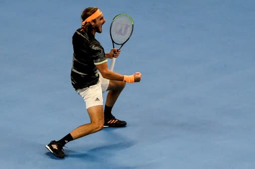 Stefanos Tsitsipas celebrates after beating Alexander Zverev