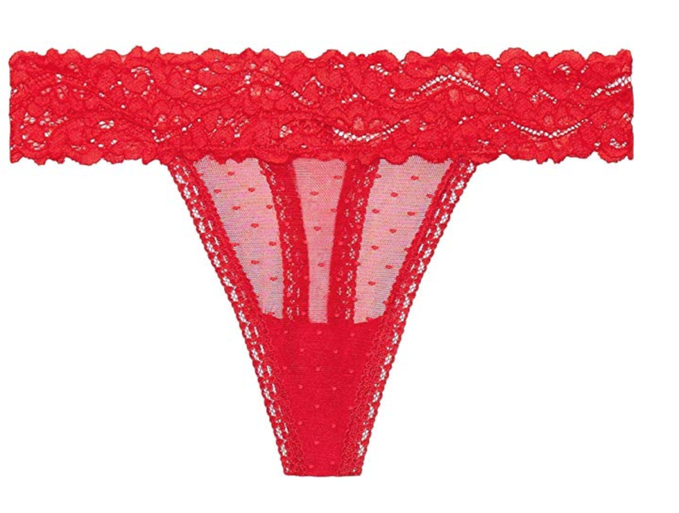 Savage X Fenty Womens Dotted Mesh Thong with Stretch Lace Thong Panties