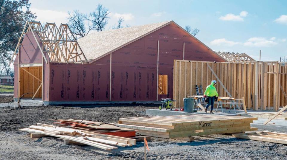 This 2022 file photo shows the construction progress on one of the 20 new homes near 25th Street and Interstate 64 in East St. Louis. Landsdowne Up and Plocher Construction are building the subdivision that will have homes priced up to the mid $300,000s with approximately 1,600 to 1800 sq ft. of living space.