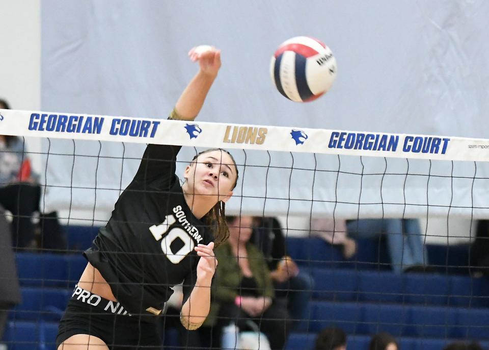 Southern's Jordyn Hamiln goes up for a shot vs. Barnegat. Ocean County Volleyball semifinals at Georgian Court on 10/23/2023.
Donovan Catholic defeats St. John Vianney and Southern defeats Barnegat to move on to the finals