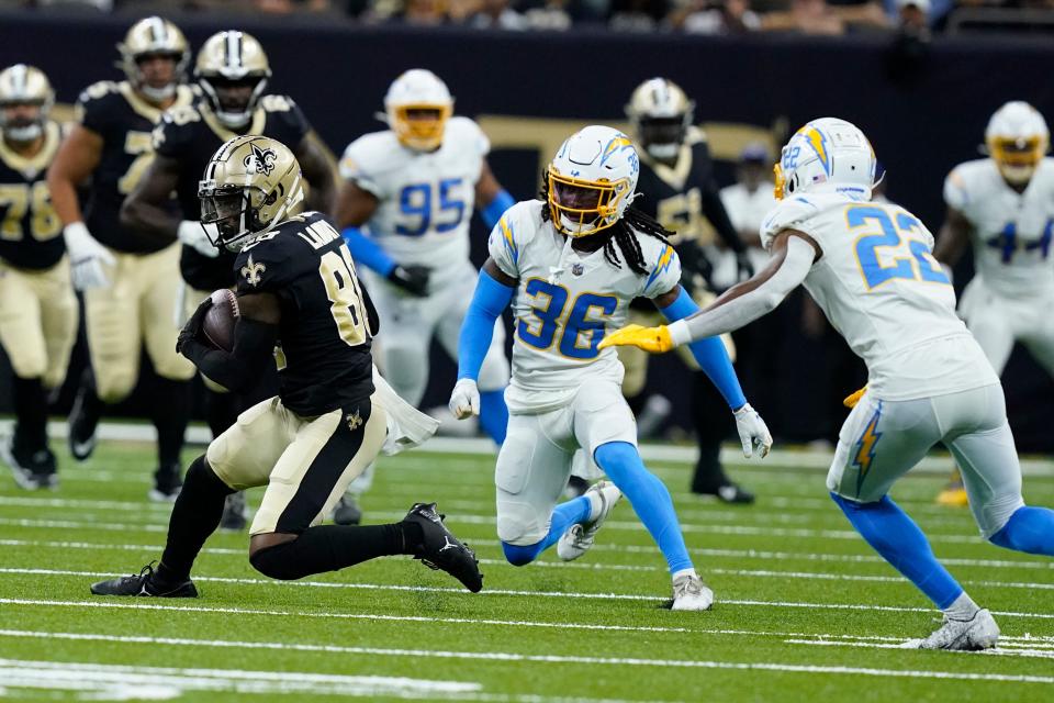 The New Orleans Saints play the Los Angeles Chargers on Sunday. The Saints beat the Chargers 27-10 during their 2022 preseason game on Aug. 26, 2022.