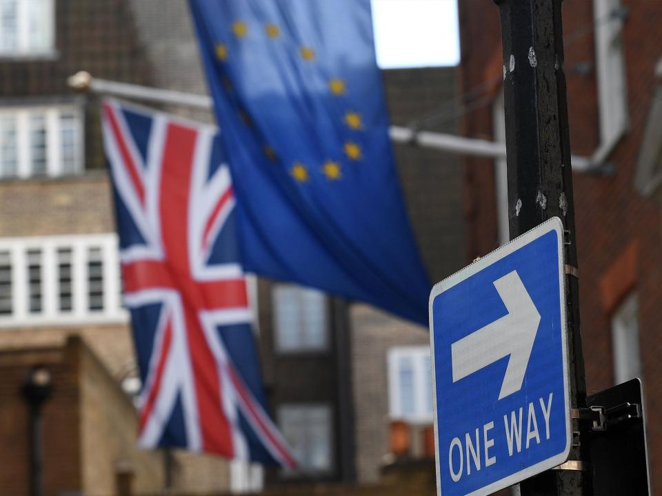 The Union flag and EU flag in London (EPA)