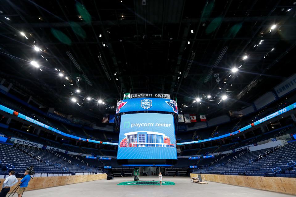 New scoreboards and seats through MAPS 4 upgrades are pictured Tuesday at the Paycom Center in Oklahoma City.