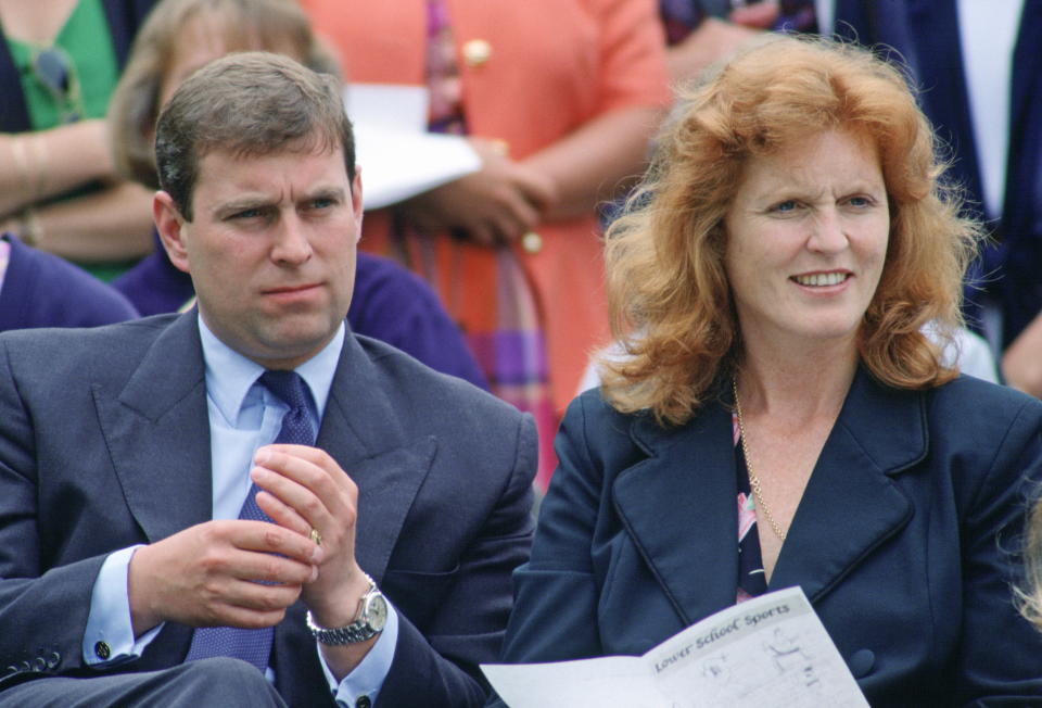 WINDSOR, UNITED KINGDOM - JUNE 23:  The Duke Of York (prince Andrew) And The Duchess Of York (sarah Ferguson) At Princess Beatrice's School Sports Day At Upton House School, Windsor.  (Photo by Tim Graham Photo Library via Getty Images)