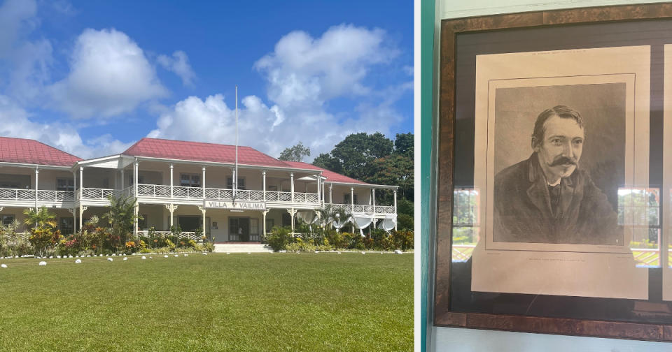 A building and an illustration of Stevenson