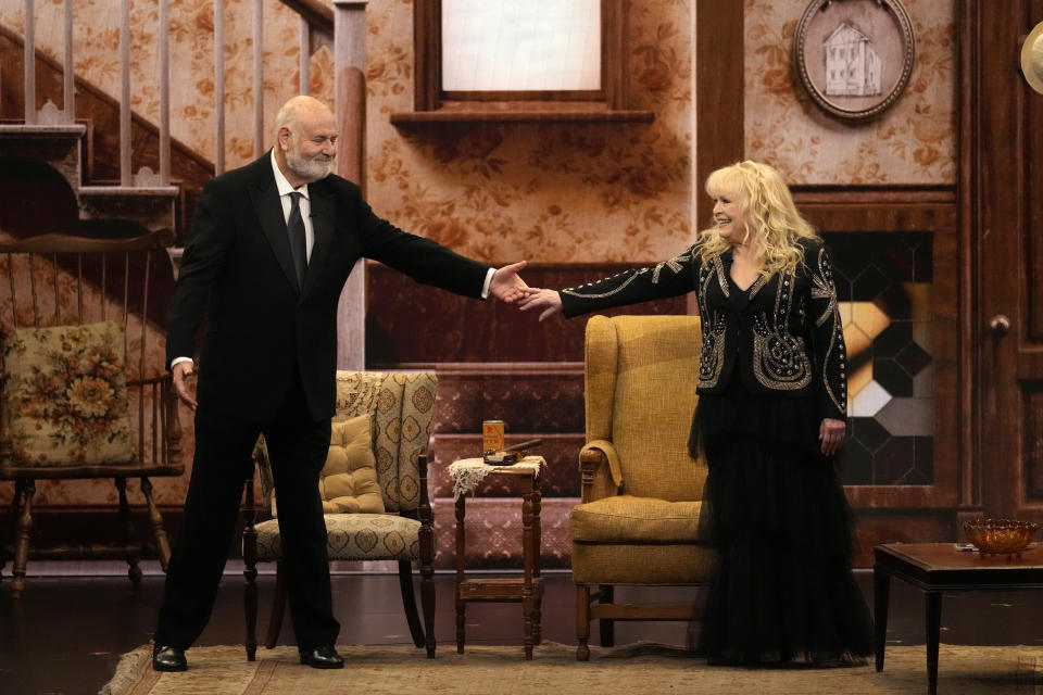 Rob Reiner, left, and Sally Struthers introducing the In Memoriam segment with a tribute to Norman Lear during the 75th Primetime Emmy Awards on Monday, Jan. 15, 2024, at the Peacock Theater in Los Angeles. (AP Photo/Chris Pizzello)