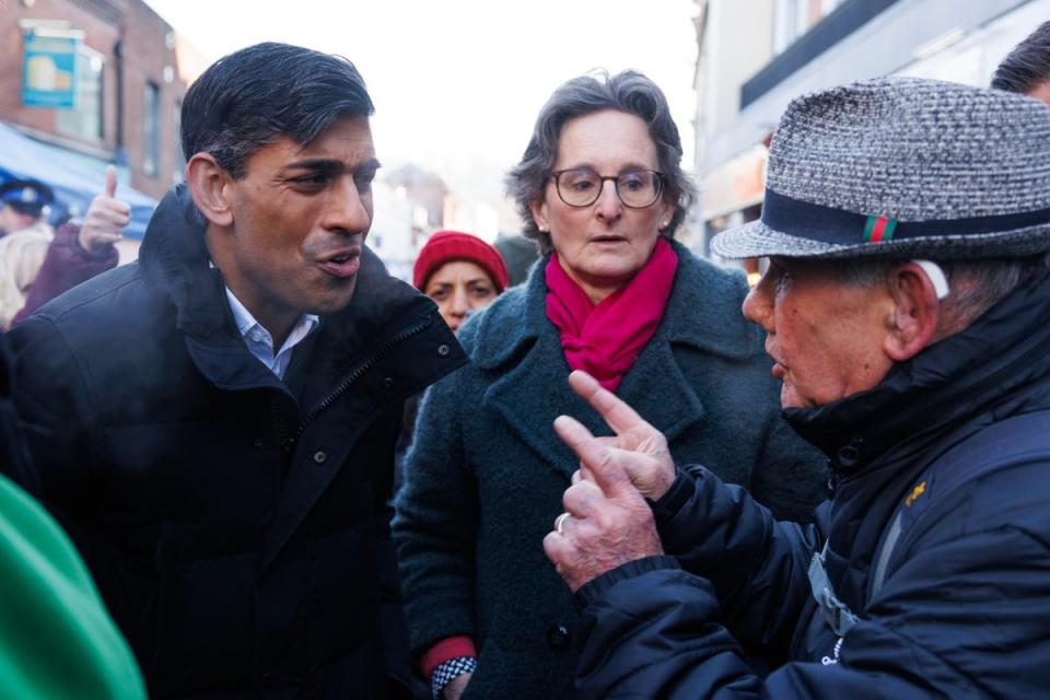 Sunak speaking to voters in the blue wall seat (Getty)