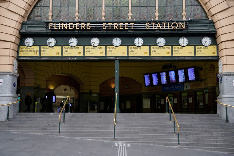 Flinders Street train station is seen empty under COVID-19 lockdown restrictions in Melbourne