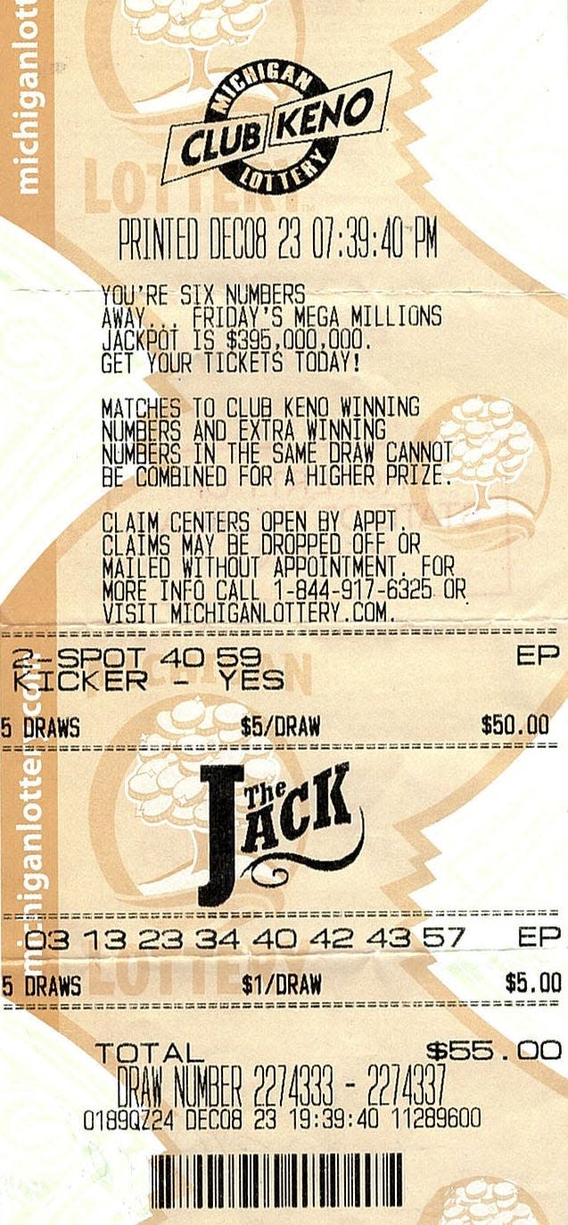 Buster's Lottery Club actual winning lottery ticket.