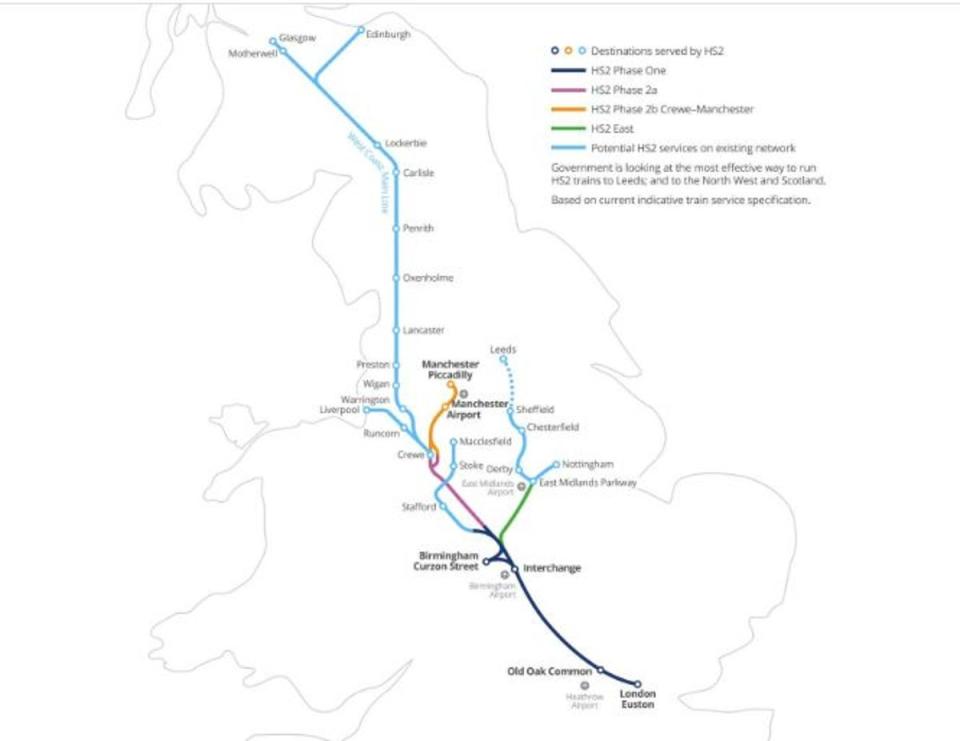 This map shows the planned HS2 route (HS2)