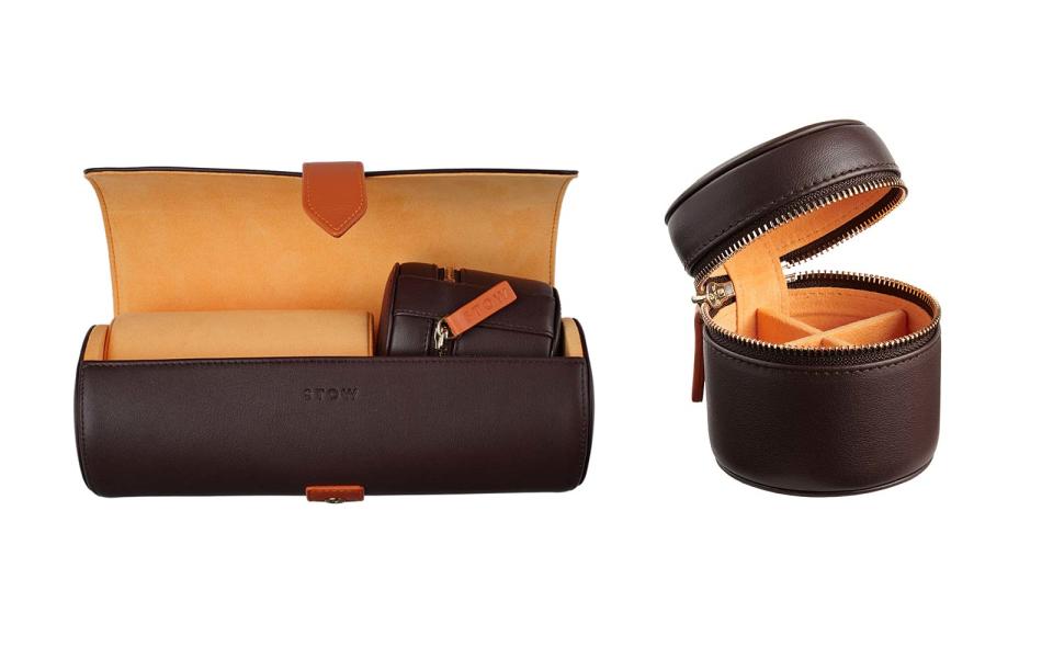 Stow Leather Watch Roll & Stud Box Travel Gift Set