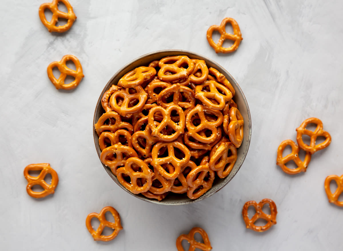 bowl of pretzels overflowing