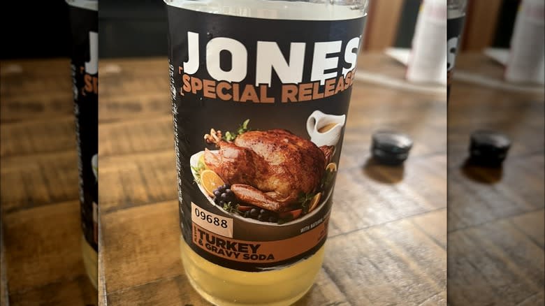 Bottle of Jones Turkey & Gravy Soda