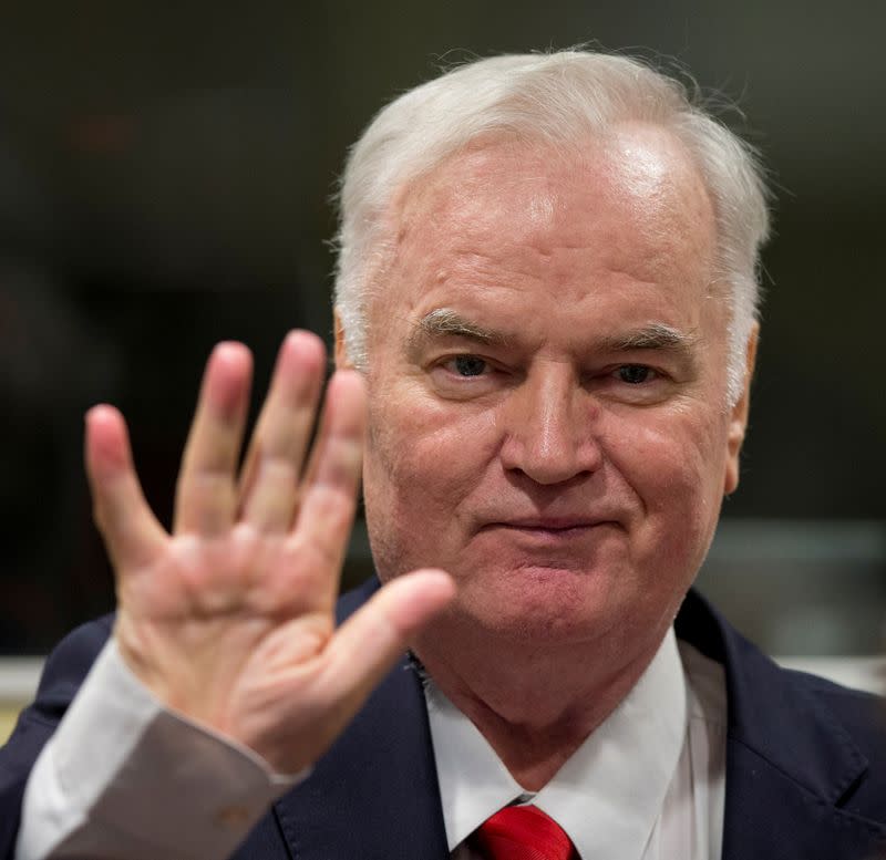 FILE PHOTO: Ex-Bosnian Serb wartime general Ratko Mladic appears in court at the International Criminal Tribunal for the former Yugoslavia in the Hague