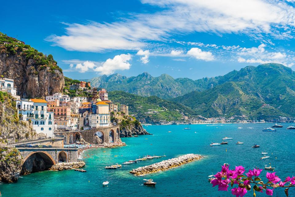 Landscape with Atrani town at famous Amalfi coast, Italy