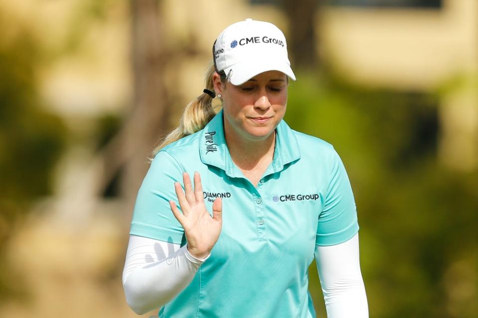 NAPLES, FL - NOVEMBER 18: Brittany Lincicome reacts after a putt on the first green during the final round of the LPGA CME Group Tour Championship at Tiburon Golf Club on November 18, 2018 in Naples, Florida. (Photo by Michael Reaves/Getty Images)