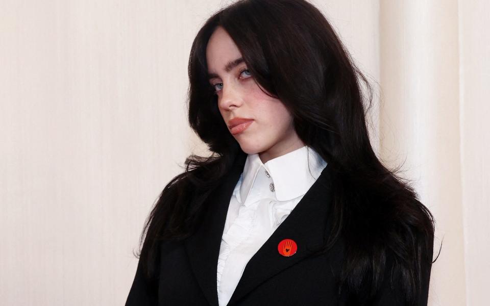 Billie Eilish with red pin for Palestine