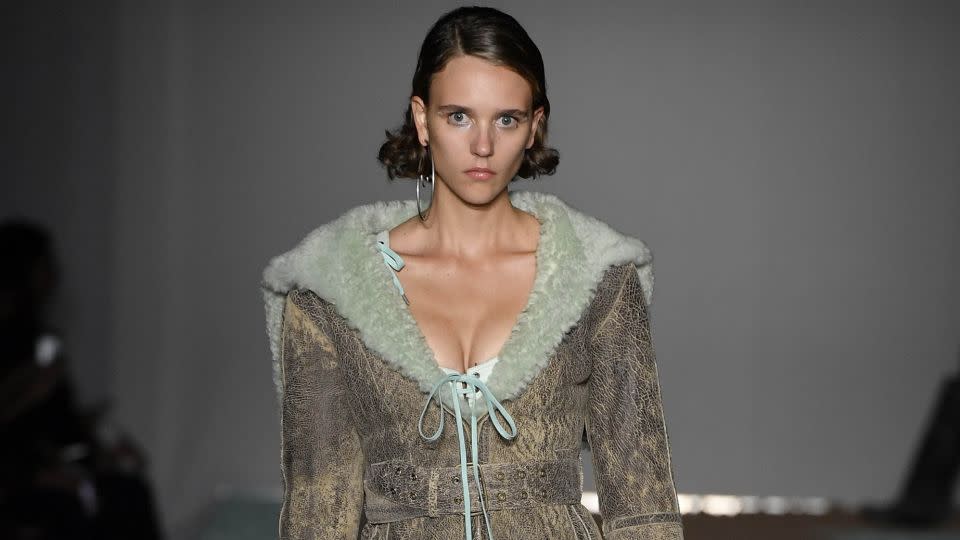 Distressed leather and dyed shearling were key features of the KNWLS show on Sunday. - firstVIEW/Shutterstock