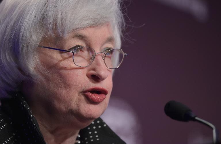 Federal Reserve Board Chairwoman Janet Yellen speaks at IMF headquarters in Washington, DC on May 6, 2015