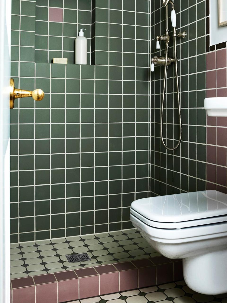 green tiled shower