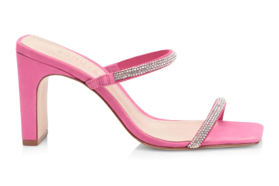 schutz, pink, mules, glitter