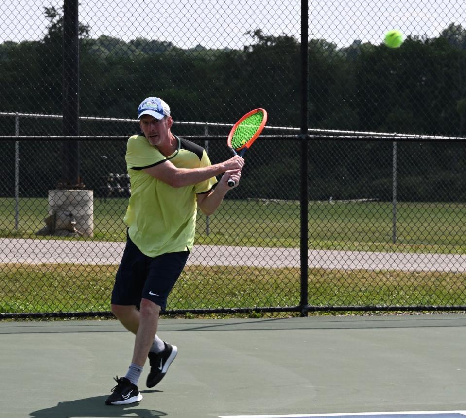 Jay Harris, 52 and six-time News Journal men's singles champion, plays a men's singles semifinal against Ethan Remy on Sunday.