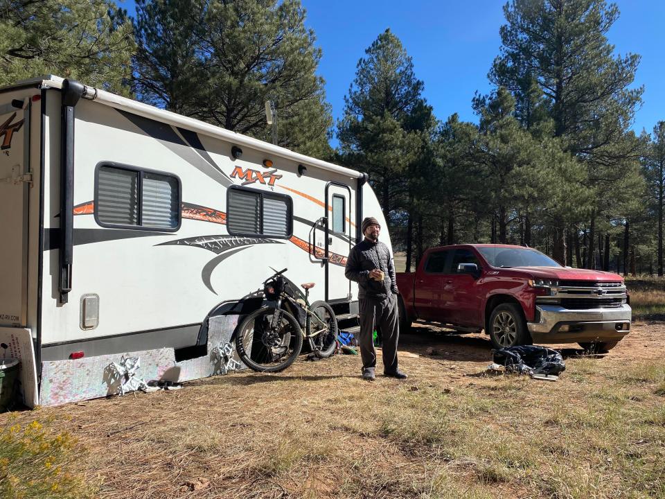 Shaun Ylatupa-McWhorter started living in his 24-foot, solar-powered trailer in July 2022, after rent for his two-bedroom apartment in central Phoenix increased to $1,800.