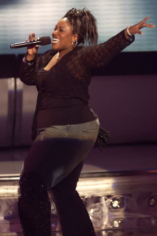 <p>Ray Mickshaw/WireImage</p> Mandisa performing on 'American Idol' season 5