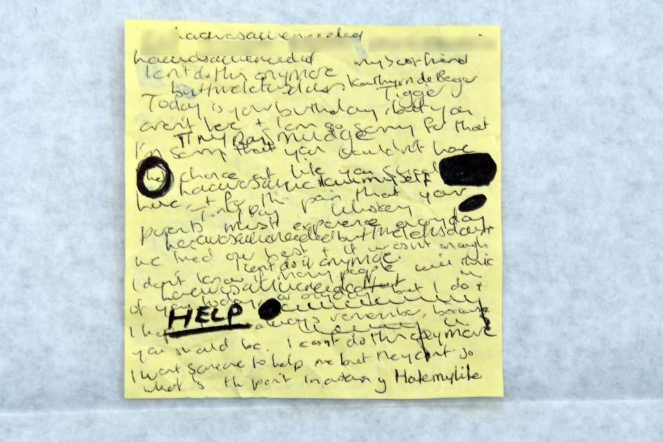 Another handwritten note from Letby shown to the jury, where she appeared to ask for help. (CPS)
