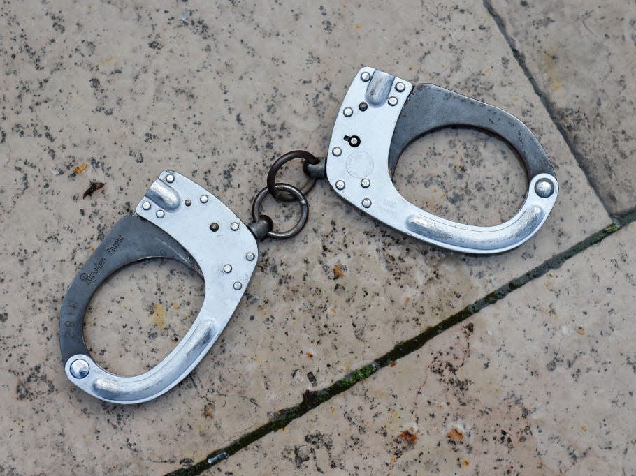 Handcuffs on the ground in Bordeaux during a protest called by police unions.