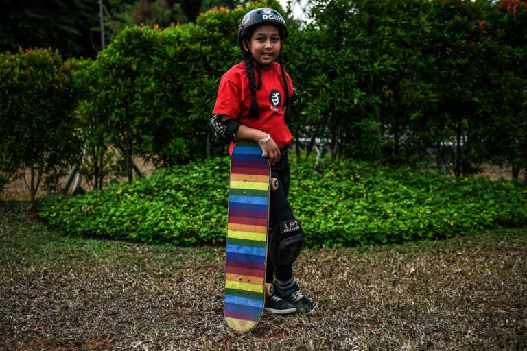 Aliqqa, 9, stands just 1.30 metres (4ft, 2in) tall and has only been skating for two years