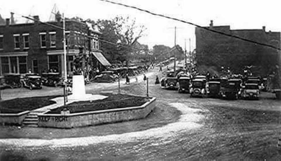 The base around a World War I doughboy statue in downtown Monticello was larger at one time.