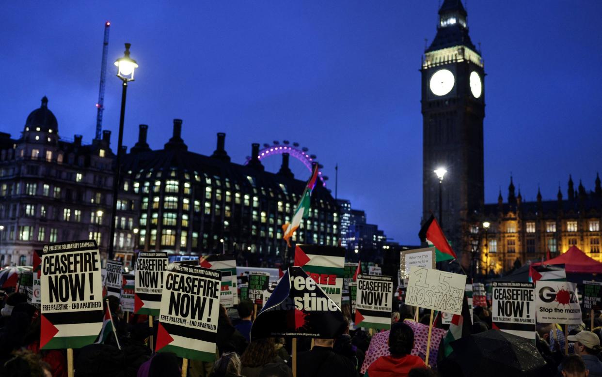 Pro-Palestinian demonstrators gathered in Parliament Square on Wednesday night