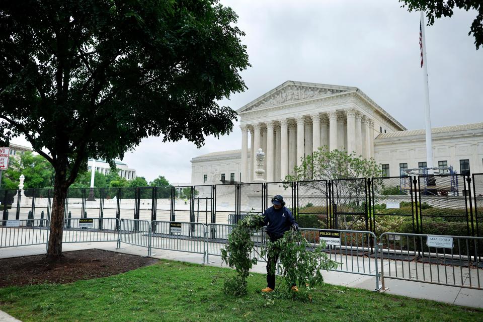 Protective fencing remains up around the Supreme Court building in anticipation of protests related to a possible decision that could overturn the Roe v. Wade decision on May 24, 2022, in Washington, D.C.