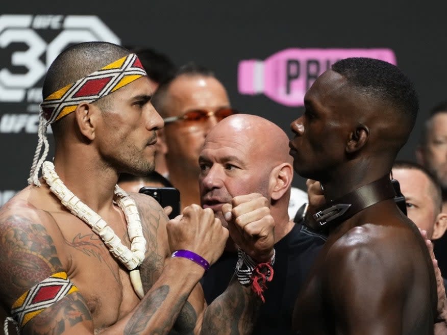 Alex Pereira (left) and Israel Adesanya face off before UFC 287 (@UFC via Instagram)