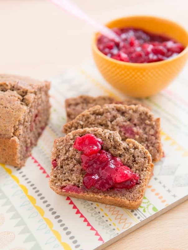 <p>Oh My Veggies</p><p>Use your leftover cranberry sauce to make this easy dairy-free quick bread! </p><p><strong>Get the recipe: <a href="https://ohmyveggies.com/recipe-leftover-cranberry-sauce-bread" rel="nofollow noopener" target="_blank" data-ylk="slk:Leftover Cranberry Sauce Bread;elm:context_link;itc:0;sec:content-canvas" class="link ">Leftover Cranberry Sauce Bread</a></strong></p>