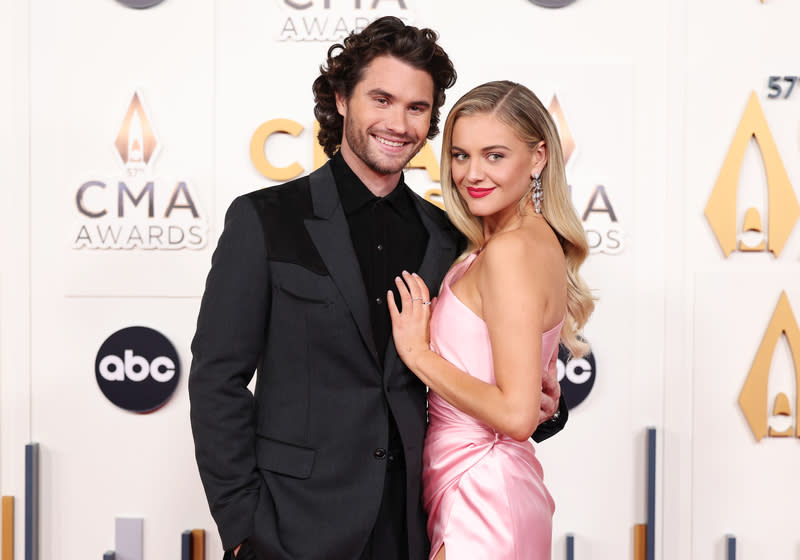 (L-R) Chase Stokes and Kelsea Ballerini at the 2023 CMA Awards in Nashville on Nov. 8.