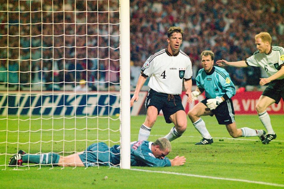 Paul Gascoigne in action for England (Ross Kinnaird / Allsport / Getty Images)