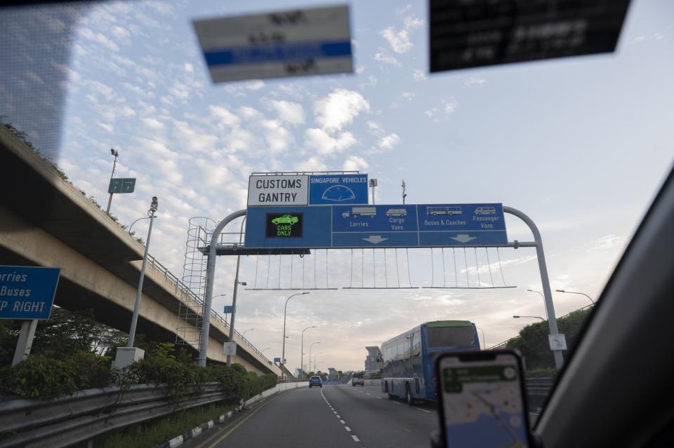 The Johor-Singapore Causeway from the driver's perspective in Singapore, on Sunday, Aug. 14, 2022. 