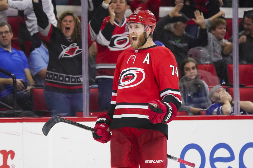 Carolina Hurricanes defenseman Jaccob Slavin (74) 