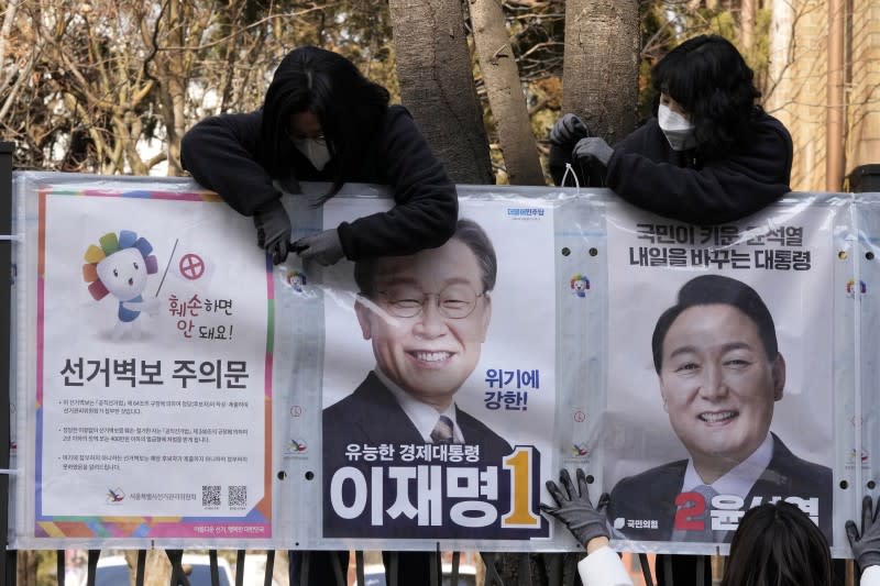 2022南韓總統大選，左為「共同民主黨」候選人李在明，右為「國民力量」總統候選人尹錫悅。（AP）